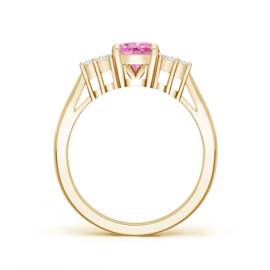 8x6mm A Oval Pink Sapphire Cocktail Ring With Trio Diamond Accents in Yellow Gold side 199