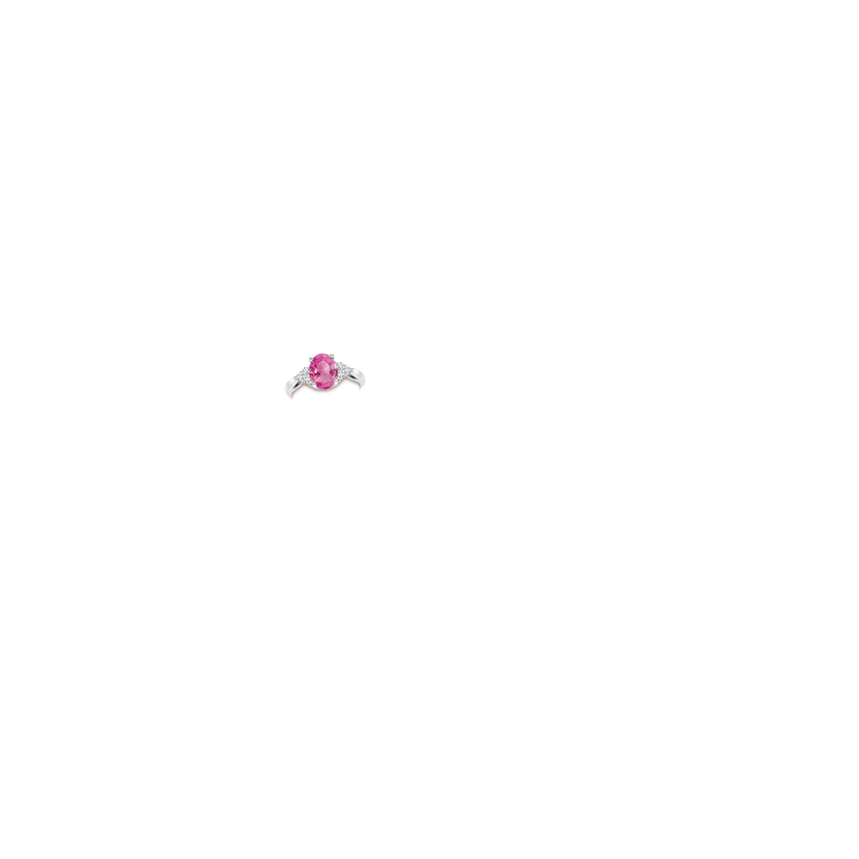 8x6mm AAA Oval Pink Sapphire Cocktail Ring With Trio Diamond Accents in P950 Platinum hand