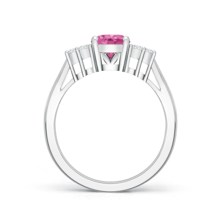 8x6mm AAA Oval Pink Sapphire Cocktail Ring With Trio Diamond Accents in White Gold side-1