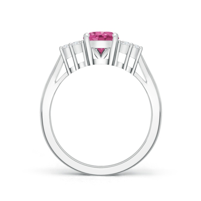 8x6mm AAAA Oval Pink Sapphire Cocktail Ring With Trio Diamond Accents in White Gold Side-1