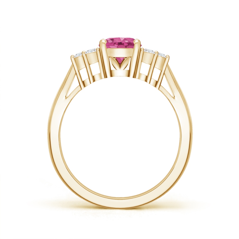8x6mm AAAA Oval Pink Sapphire Cocktail Ring With Trio Diamond Accents in Yellow Gold side 199