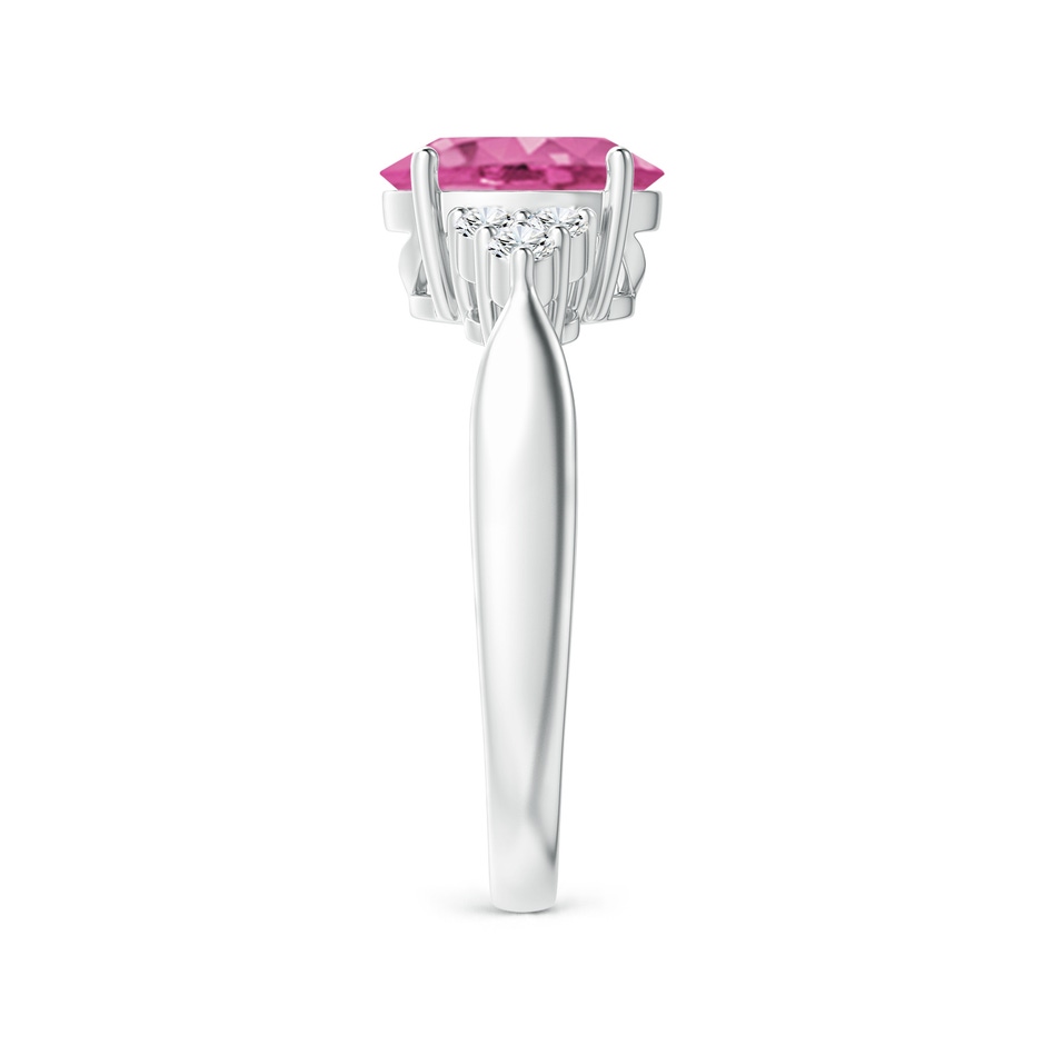 9x7mm AAA Oval Pink Sapphire Cocktail Ring With Trio Diamond Accents in P950 Platinum side 299