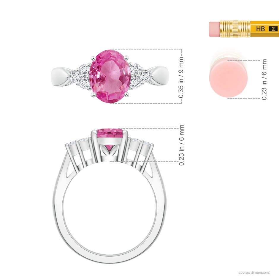 9x7mm AAA Oval Pink Sapphire Cocktail Ring With Trio Diamond Accents in P950 Platinum ruler