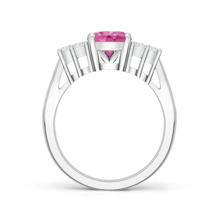 9x7mm AAA Oval Pink Sapphire Cocktail Ring With Trio Diamond Accents in White Gold Side-1