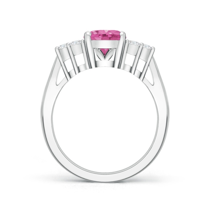 9x7mm AAA Oval Pink Sapphire Cocktail Ring With Trio Diamond Accents in White Gold side-1