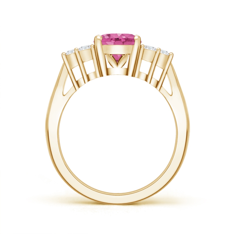 9x7mm AAA Oval Pink Sapphire Cocktail Ring With Trio Diamond Accents in Yellow Gold side 199