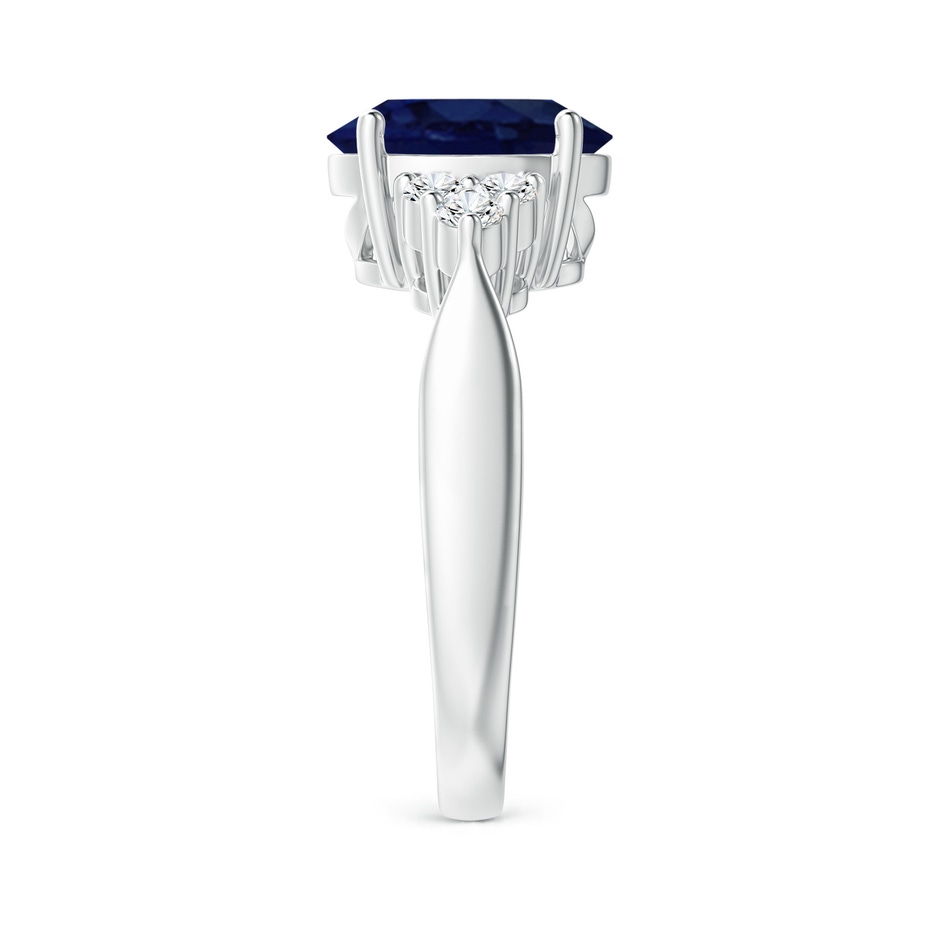 10x8mm A Oval Blue Sapphire Cocktail Ring With Trio Diamond Accents in 18K White Gold side 299