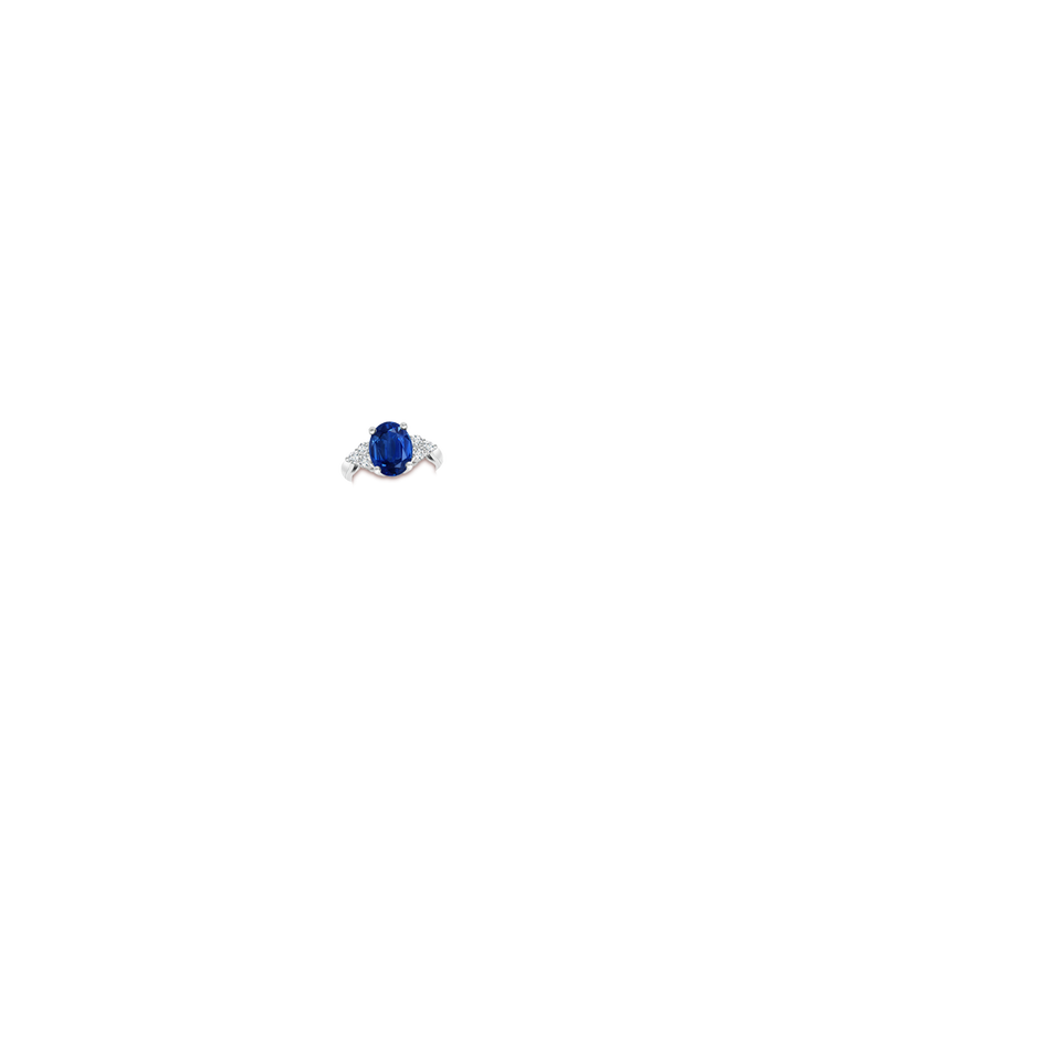 10x8mm AAA Oval Blue Sapphire Cocktail Ring With Trio Diamond Accents in P950 Platinum hand