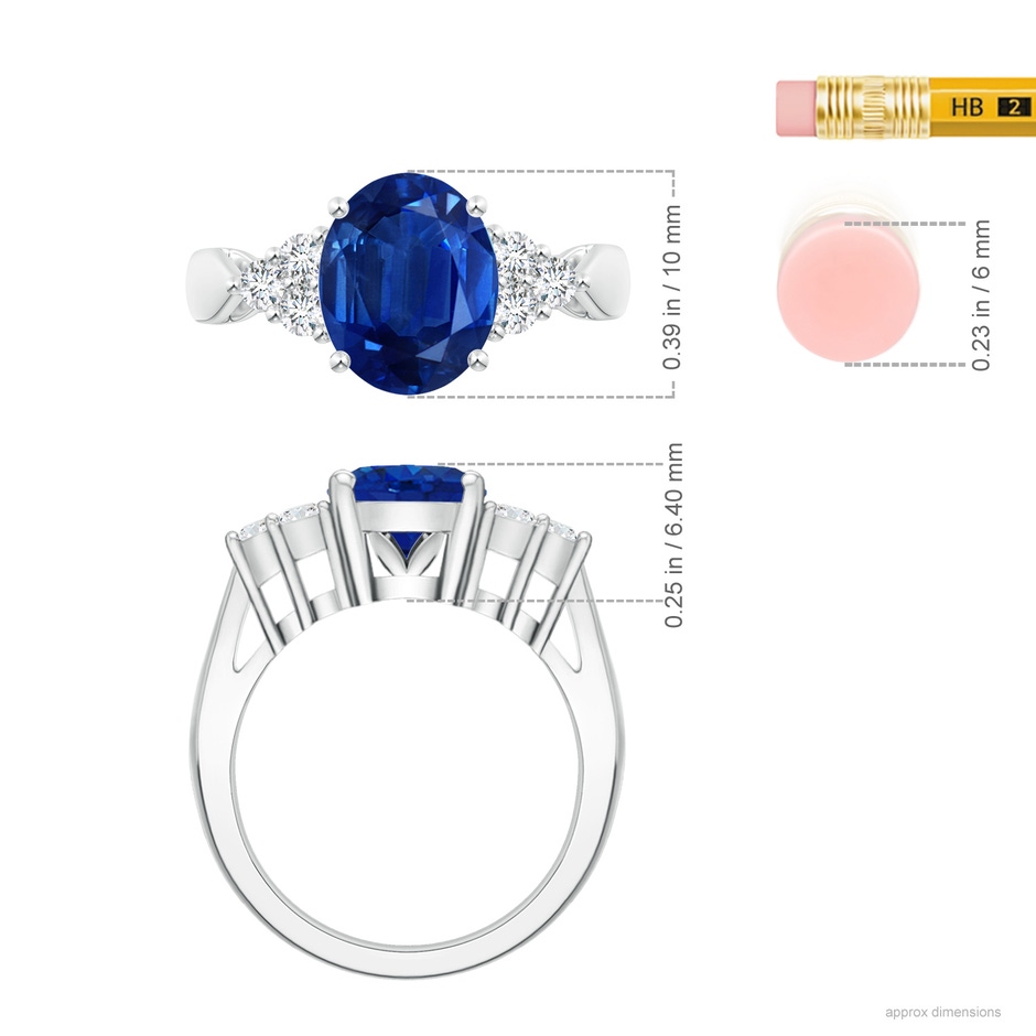 10x8mm AAA Oval Blue Sapphire Cocktail Ring With Trio Diamond Accents in P950 Platinum ruler