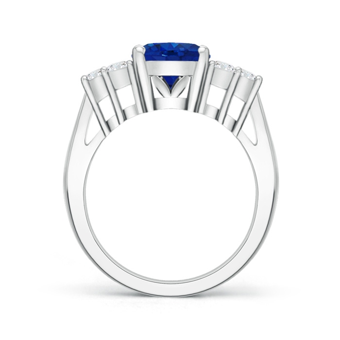 10x8mm AAA Oval Blue Sapphire Cocktail Ring With Trio Diamond Accents in White Gold Side-1