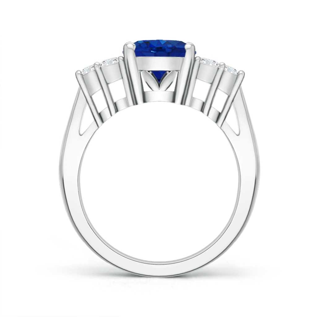 10x8mm AAA Oval Blue Sapphire Cocktail Ring With Trio Diamond Accents in White Gold - side 199
