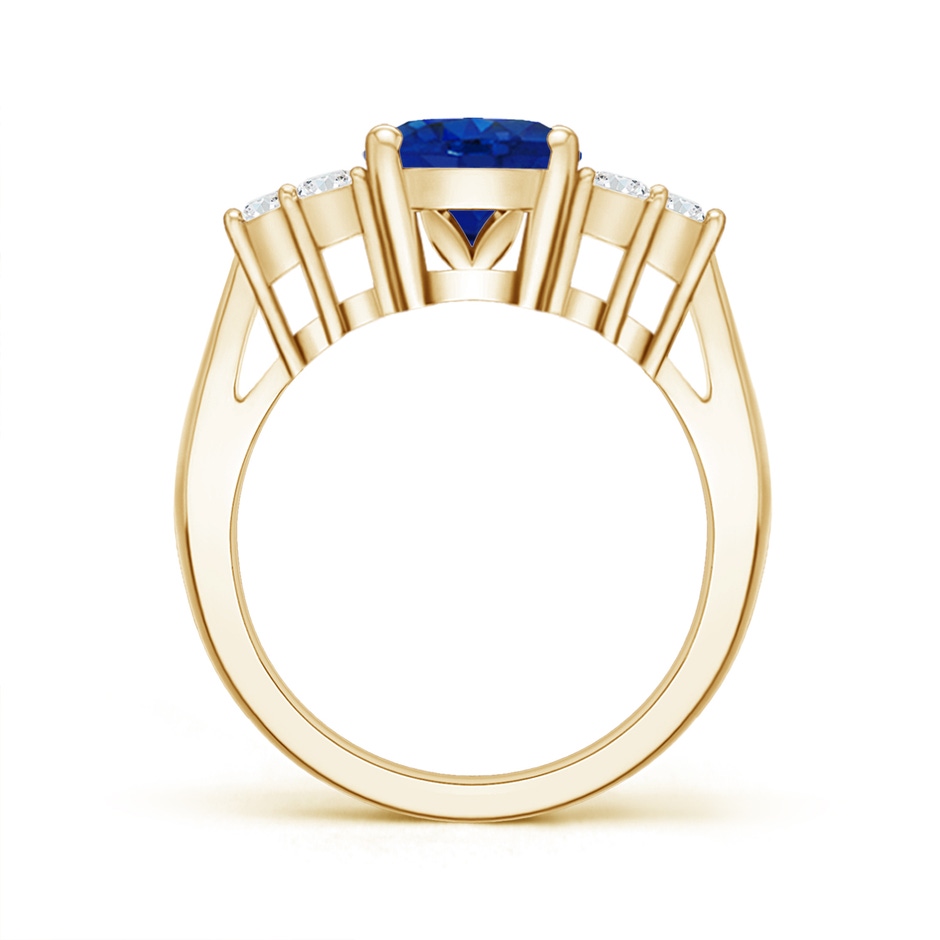 10x8mm AAA Oval Blue Sapphire Cocktail Ring With Trio Diamond Accents in Yellow Gold side 199