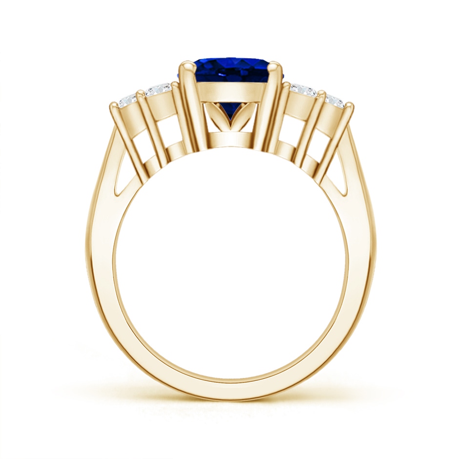 10x8mm AAAA Oval Blue Sapphire Cocktail Ring With Trio Diamond Accents in Yellow Gold side 199