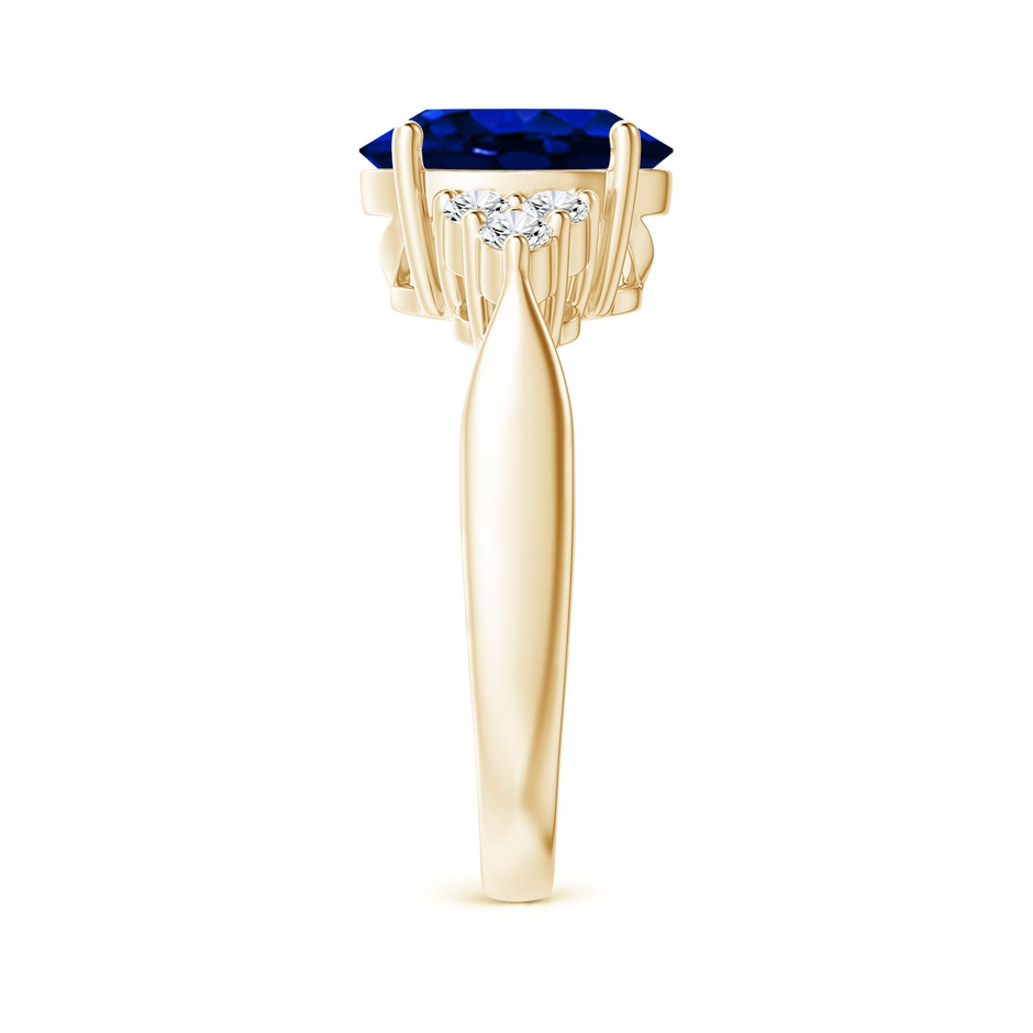 10x8mm AAAA Oval Blue Sapphire Cocktail Ring With Trio Diamond Accents in Yellow Gold side 299