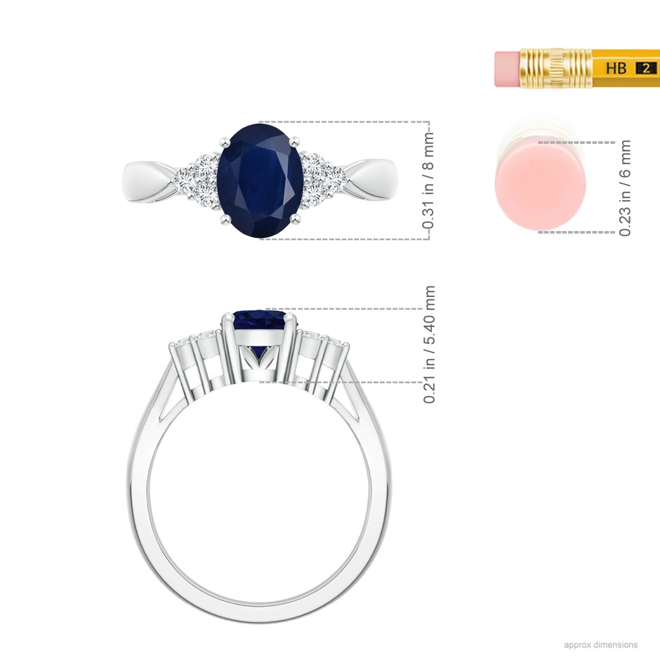 8x6mm A Oval Blue Sapphire Cocktail Ring With Trio Diamond Accents in P950 Platinum ruler