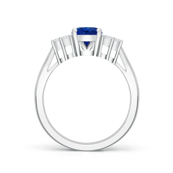 8x6mm AAA Oval Blue Sapphire Cocktail Ring With Trio Diamond Accents in White Gold side-1