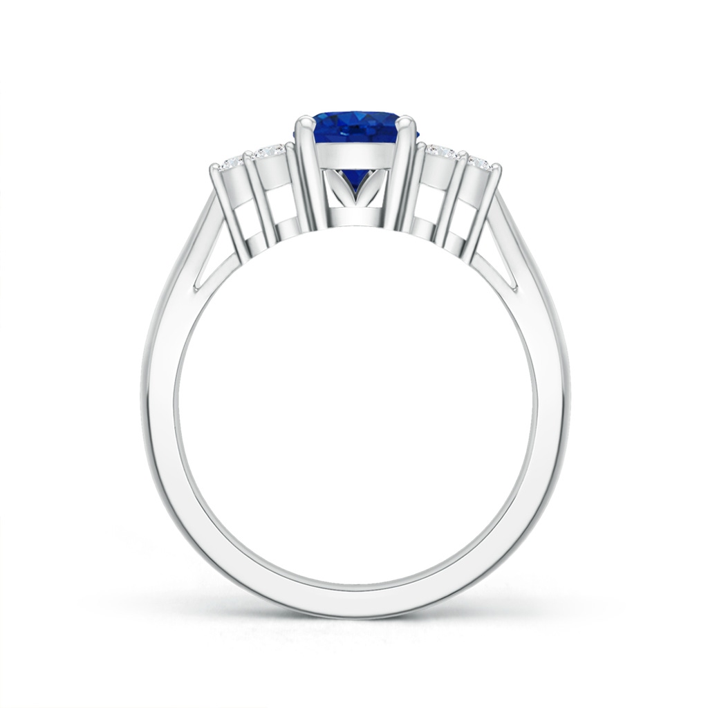 8x6mm AAA Oval Blue Sapphire Cocktail Ring With Trio Diamond Accents in White Gold - side 199