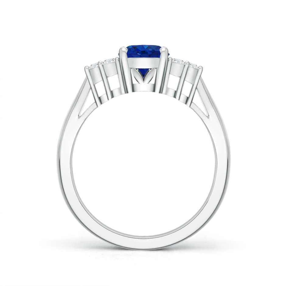 8x6mm AAA Oval Blue Sapphire Cocktail Ring With Trio Diamond Accents in White Gold side 199