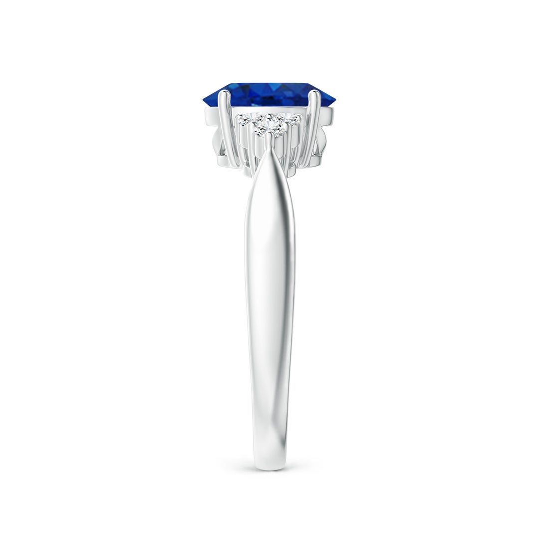 8x6mm AAA Oval Blue Sapphire Cocktail Ring With Trio Diamond Accents in White Gold - side 3