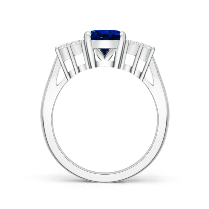 9x7mm Lab-Grown Oval Blue Sapphire Cocktail Ring With Trio Diamond Accents in White Gold side-1