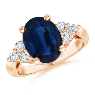 14.43x11.51x5.78mm AA GIA Certified Oval Blue Sapphire Ring with Trio Diamonds in Rose Gold