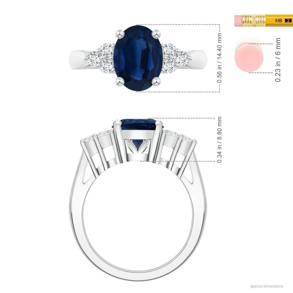 14.43x11.51x5.78mm AA GIA Certified Oval Blue Sapphire Ring with Trio Diamonds in White Gold Ruler