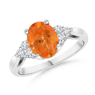 8x6mm A Oval Spessartite Cocktail Ring With Trio Diamond Accents in P950 Platinum