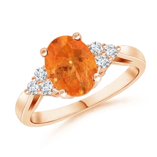 8x6mm A Oval Spessartite Cocktail Ring With Trio Diamond Accents in Rose Gold