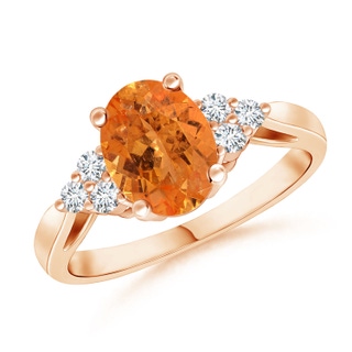 8x6mm AA Oval Spessartite Cocktail Ring With Trio Diamond Accents in Rose Gold