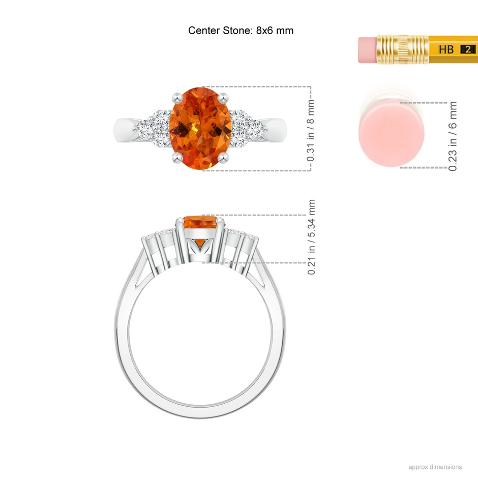 8x6mm AAA Oval Spessartite Cocktail Ring With Trio Diamond Accents in White Gold ruler