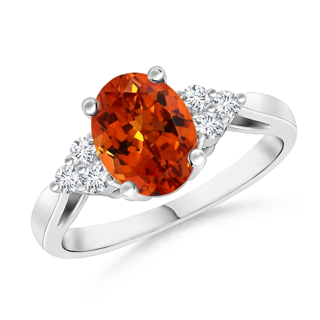 8x6mm AAAA Oval Spessartite Cocktail Ring With Trio Diamond Accents in P950 Platinum
