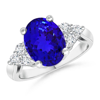 10x8mm AAAA Oval Tanzanite Cocktail Ring With Trio Diamond Accents in P950 Platinum