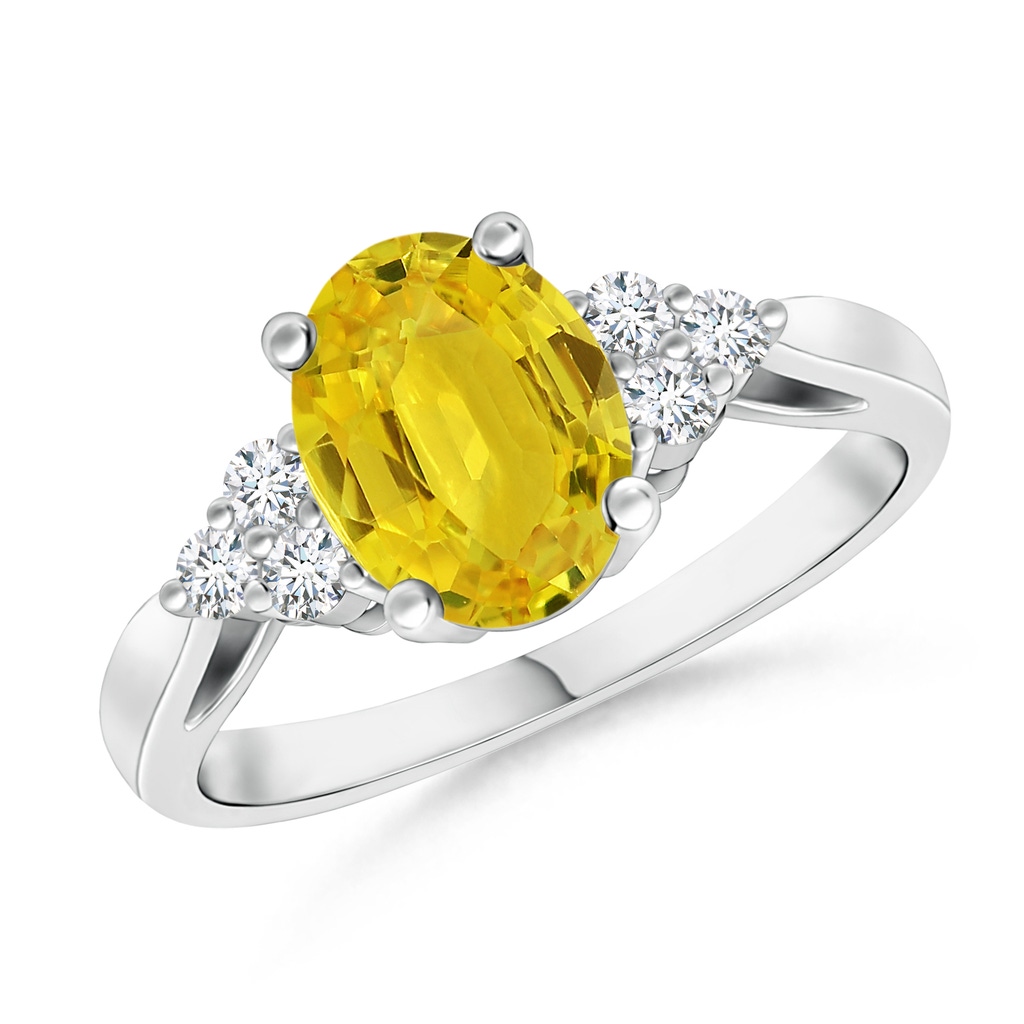 8x6mm AAA Oval Yellow Sapphire Ring with Trio Diamonds in White Gold