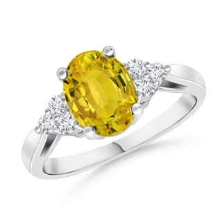 8x6mm AAAA Oval Yellow Sapphire Ring with Trio Diamonds in P950 Platinum