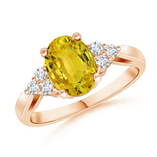 8x6mm AAAA Oval Yellow Sapphire Ring with Trio Diamonds in Rose Gold