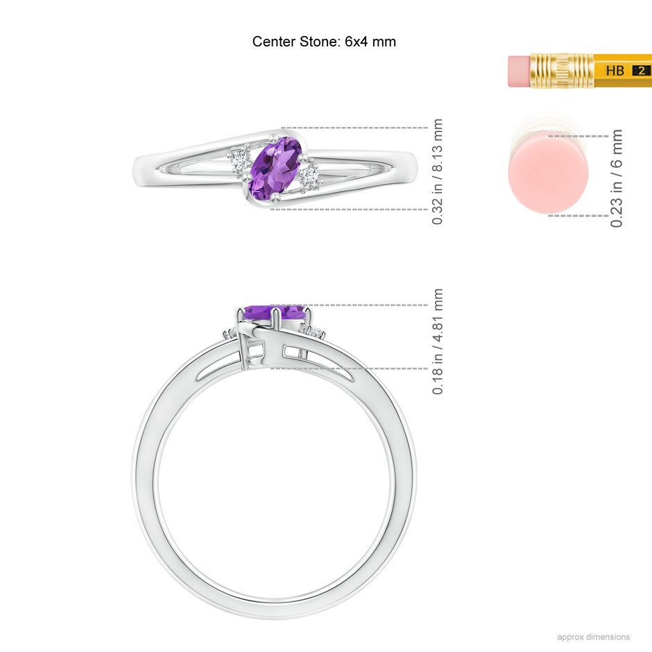 6x4mm AA Amethyst and Diamond Split Shank Ring in P950 Platinum ruler