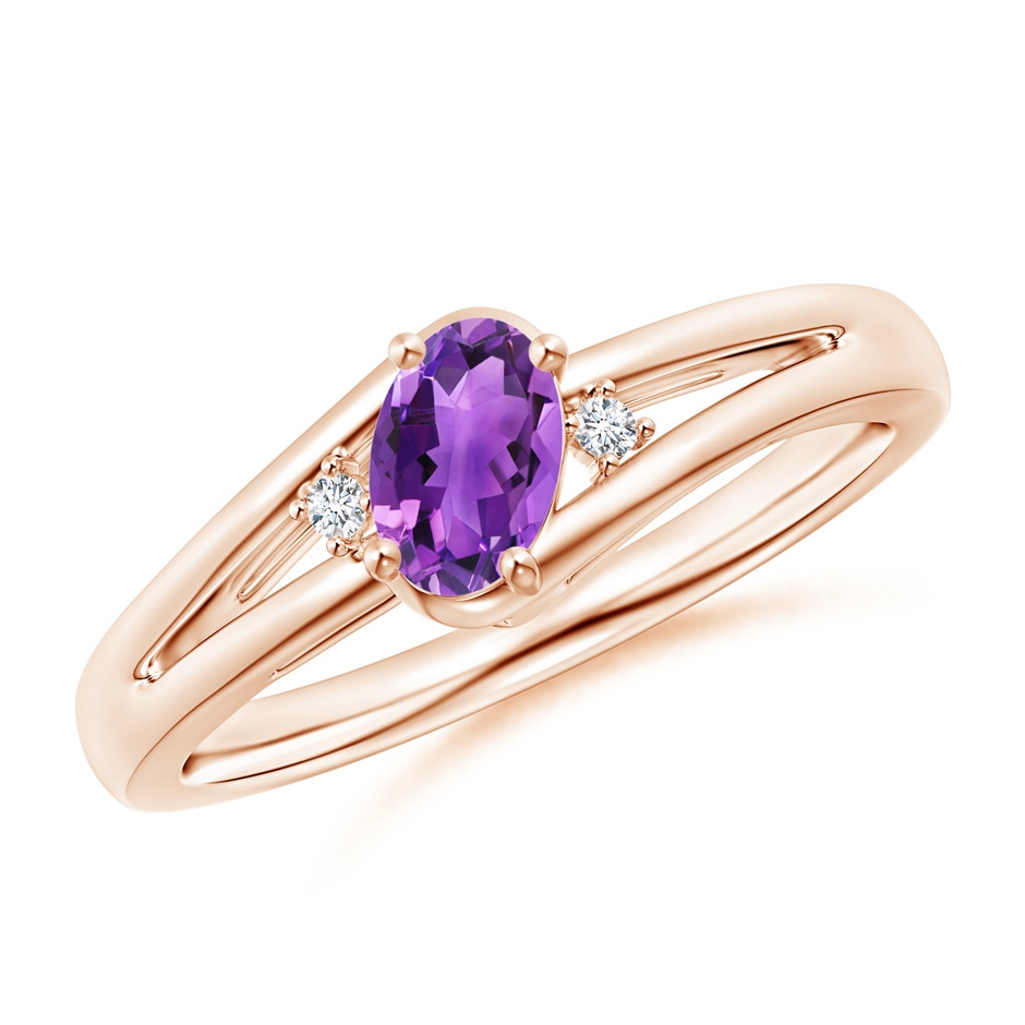 6x4mm AAA Amethyst and Diamond Split Shank Ring in Rose Gold 