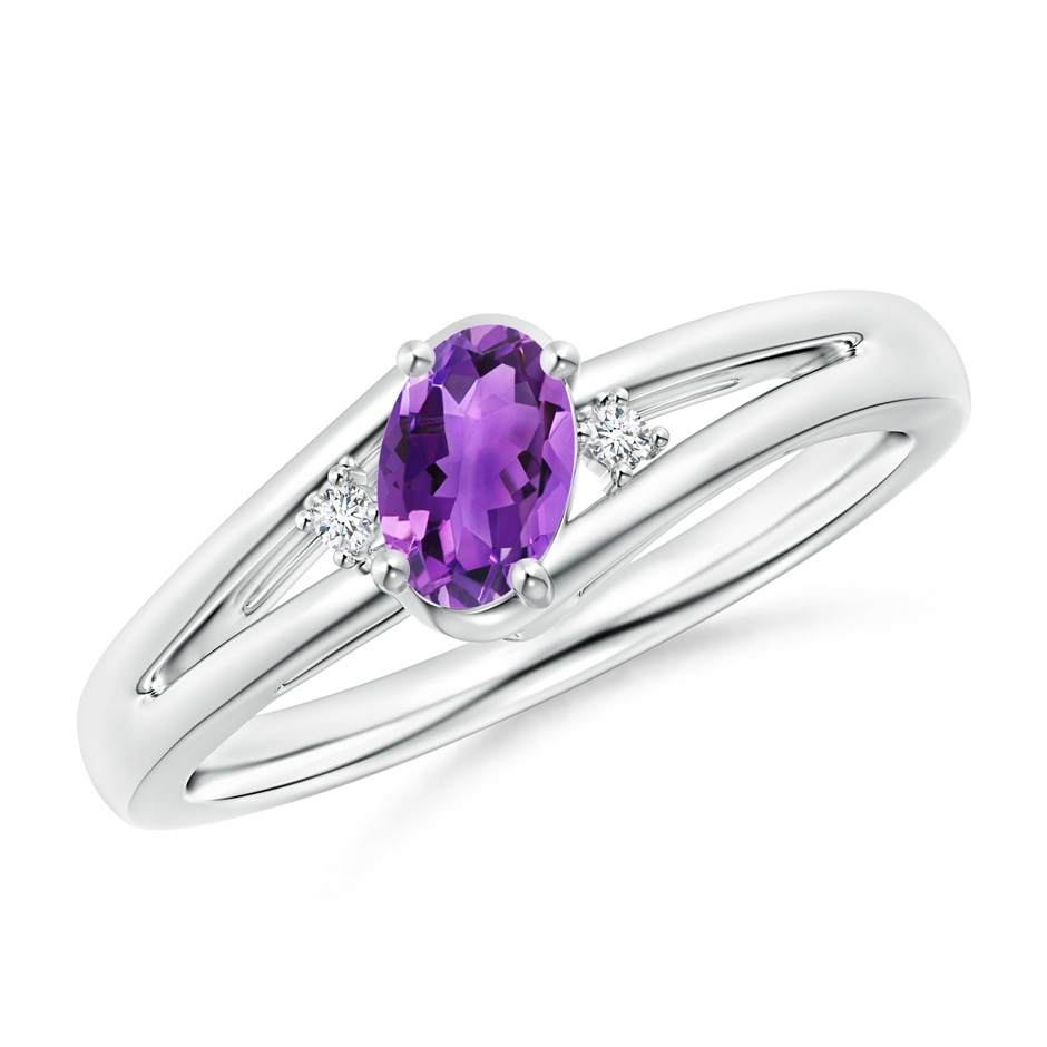 6x4mm AAA Amethyst and Diamond Split Shank Ring in White Gold 