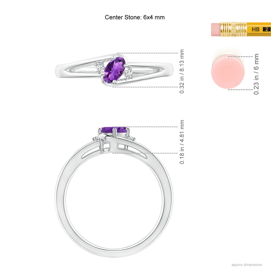 6x4mm AAA Amethyst and Diamond Split Shank Ring in White Gold ruler