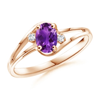 6x4mm AAAA Amethyst and Diamond Split Shank Ring in 9K Rose Gold