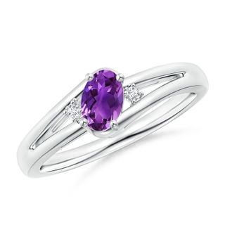 6x4mm AAAA Amethyst and Diamond Split Shank Ring in White Gold