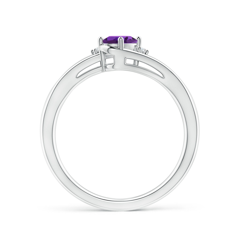 6x4mm AAAA Amethyst and Diamond Split Shank Ring in White Gold Side-1