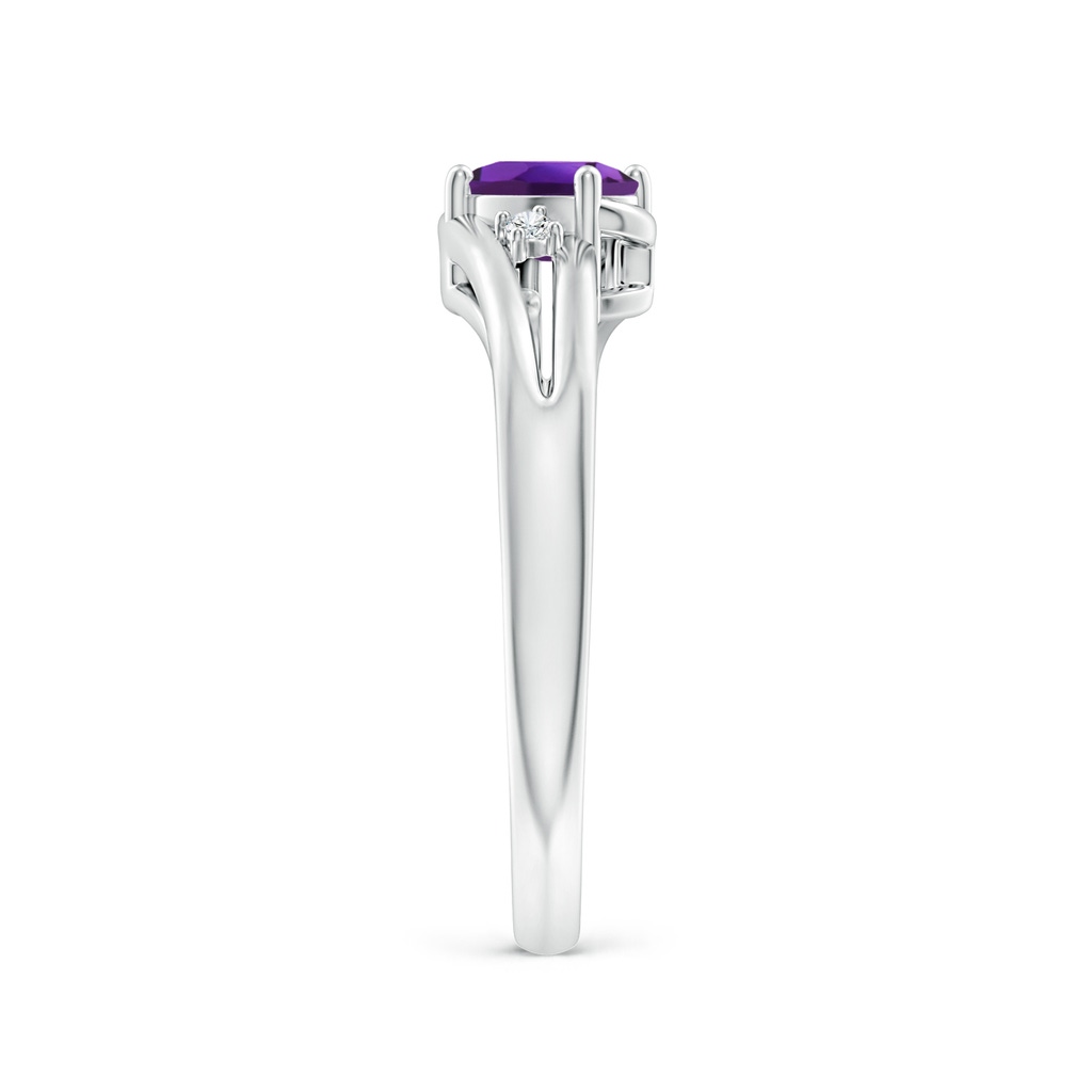 6x4mm AAAA Amethyst and Diamond Split Shank Ring in White Gold Side-2