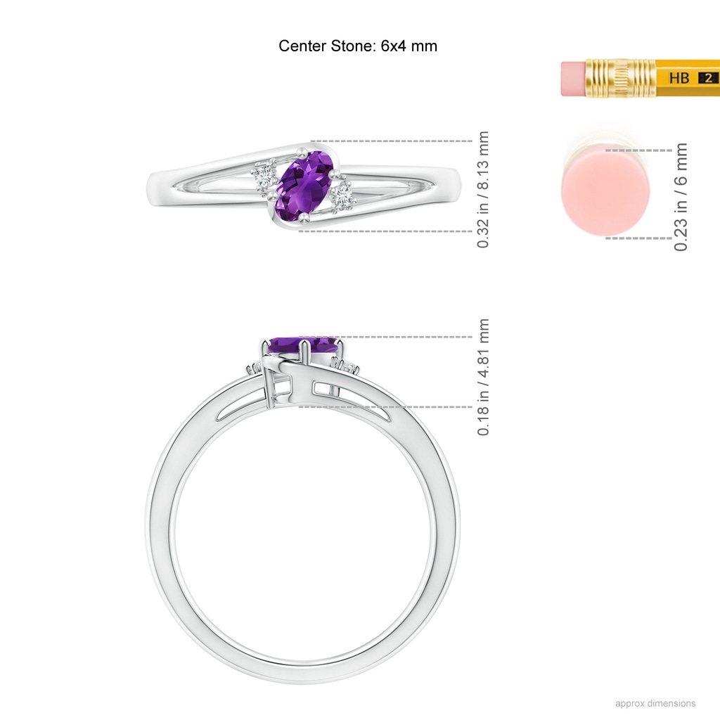 6x4mm AAAA Amethyst and Diamond Split Shank Ring in White Gold Ruler