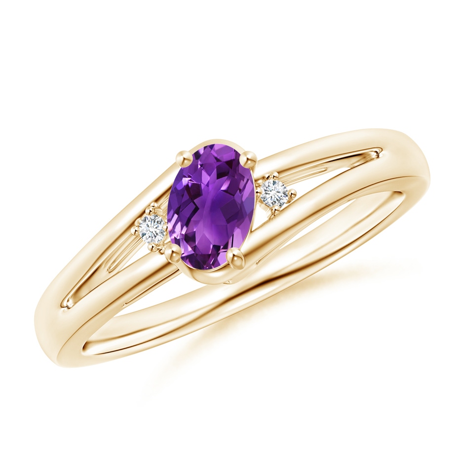 6x4mm AAAA Amethyst and Diamond Split Shank Ring in Yellow Gold 