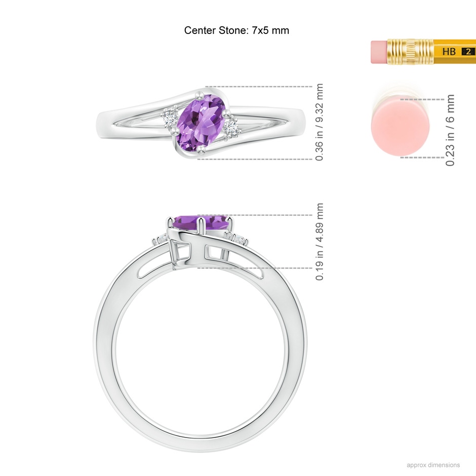 7x5mm A Amethyst and Diamond Split Shank Ring in White Gold ruler