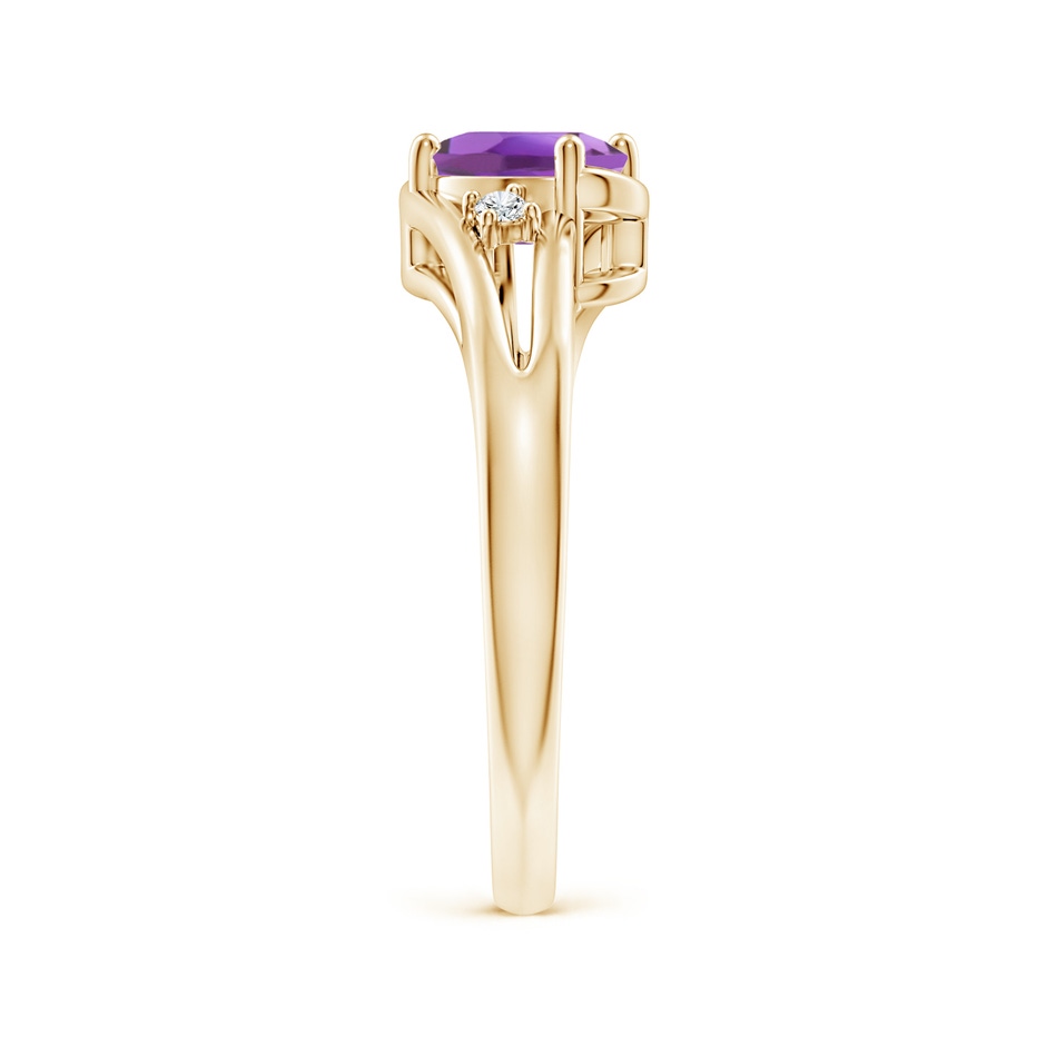 7x5mm A Amethyst and Diamond Split Shank Ring in Yellow Gold side-2