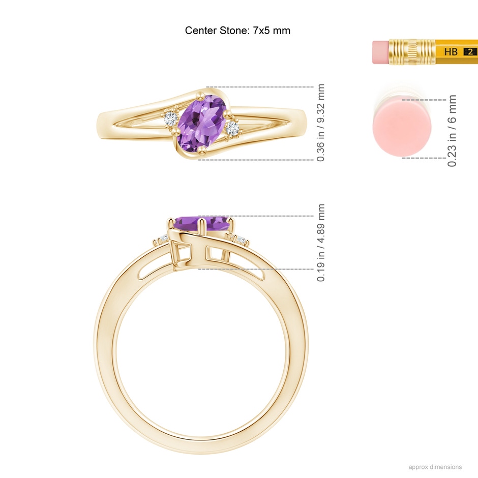 7x5mm A Amethyst and Diamond Split Shank Ring in Yellow Gold ruler