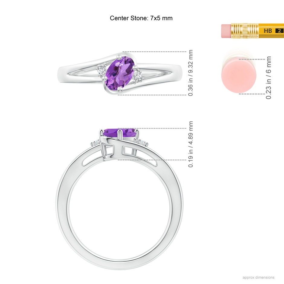 7x5mm AA Amethyst and Diamond Split Shank Ring in P950 Platinum ruler