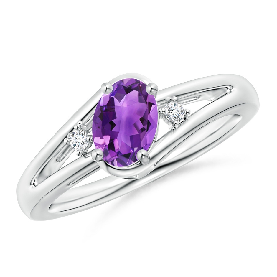 7x5mm AAA Amethyst and Diamond Split Shank Ring in P950 Platinum 